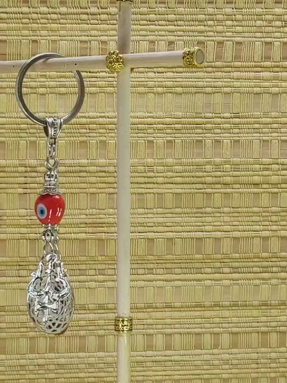 OM & Har Har Mahadev Trishul Charm Evil Eye Protection Key Ring, Shiva Linga Key Ring, Hindu Key Ring, Good Luck Namaste Gift