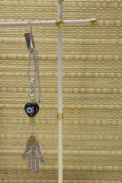 Evil Eye Protection Hamsa Hand Car Charm, Car Rear View Mirror Hanging/Spiritual Car Ornaments Handbag Hanging for Good Luck & Good Fortune