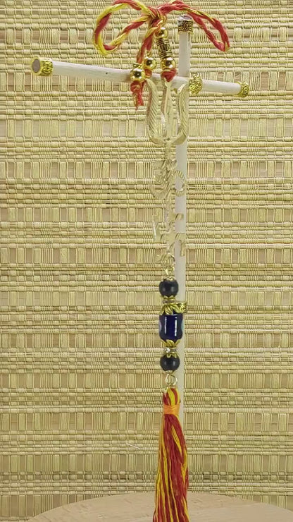 Trishakti Brass(Swastik Om Trishul Yantra) Evil Eye Hanging-Trishakti Yantra for Negative Energies Protection for Home/Car/Office/Business