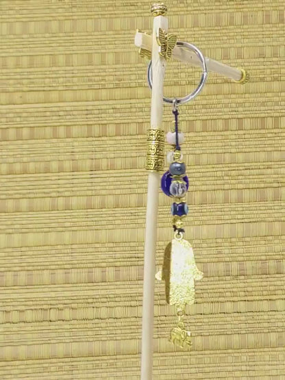 Evil Eye Protection | Hamsa Hand | Antique Golden | Blue Glass Bead | Car Rearview Mirror Ornament | Good Luck Protection | Positive Vibes