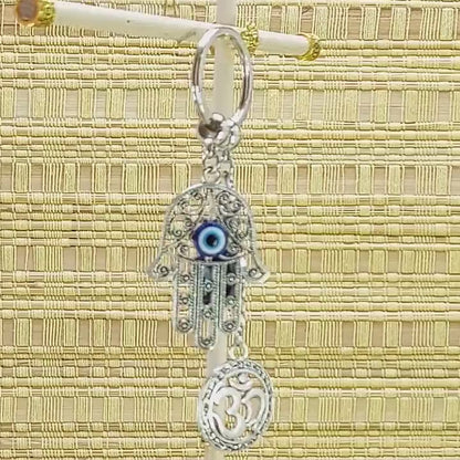 Hamsa Hand, Om Buddha & Hamsa Evil Eye Protection Key Ring, Hand of God Protection Key Ring