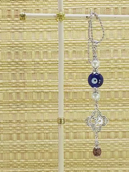 OM & Lord Shiva Evil Eye Protection Car Rear View Mirror Ornament-Evil Eye Protection Handbag Hanging-Good Luck and Protection Car Charms